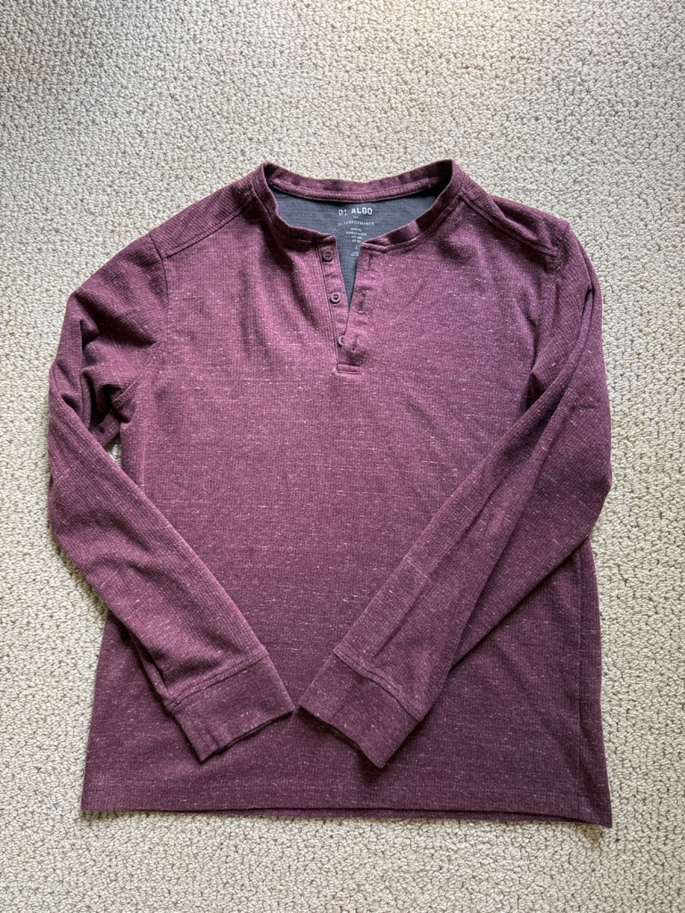 ALGO Men's Maroon Long-Sleeve Henley Shirt